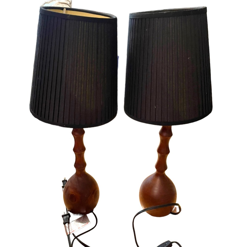 Set of 2 EQ3 Bedside Table Baton Lamps Wood black shades desk